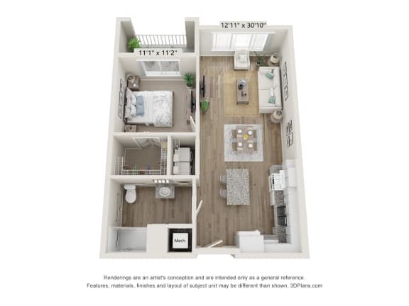 Osprey Park_3D_1 Bedroom Floor Plan