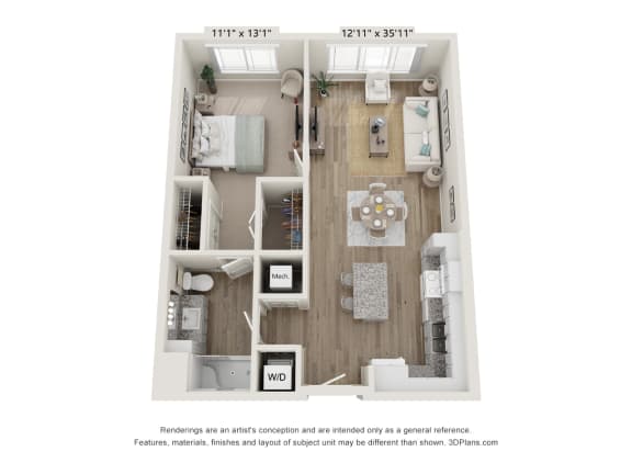 Osprey Park_3D_1 Bedroom Floor Plan