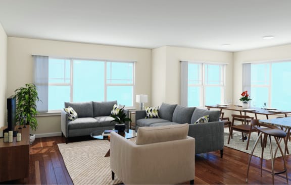 Living room area with sofa at Preserve at Peachtree Shoals 55&#x2B; Apartments, Dacula, GA, 30019