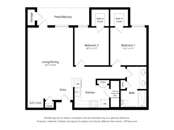 Floor Plan  The Portofino_2D_2Bedroom_1Bathroom