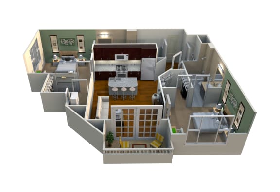 M2/2-985 Floor Plan at Mezzo 1 Luxury Apartments, North Carolina