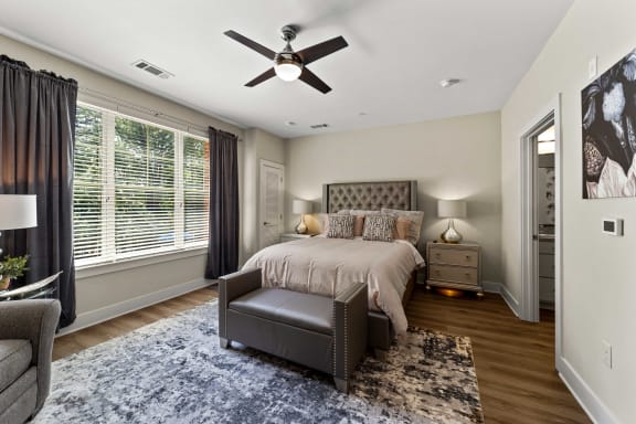 Beautiful Bright Bedroom With Wide Windows at Mezzo 1 Luxury Apartments, North Carolina