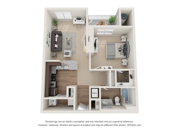 1 Bedroom D 1 Bath Floor Plan at Beacon Place Apartments, Maryland