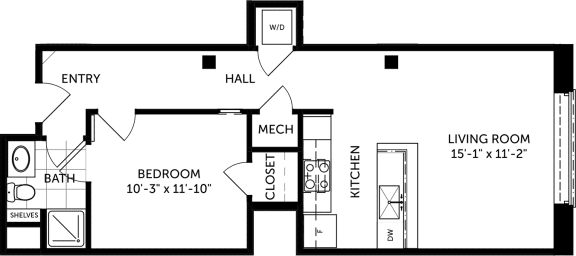 Brick 1 bed-1 bath 1 level 634 sqft