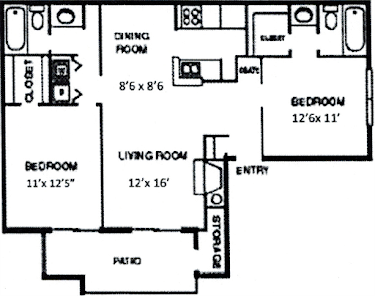 2 bed 2 bath Townsend Floor Plan at Wendover River Oaks Apartments, Greensboro, 27409