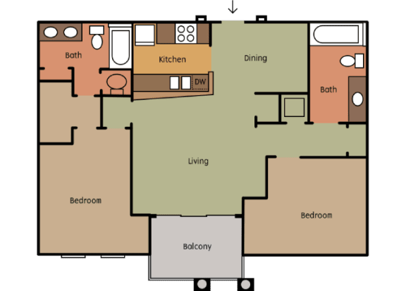 2 Bedroom Floor Plan at The Greens at Fort Mill, Fort Mill, SC