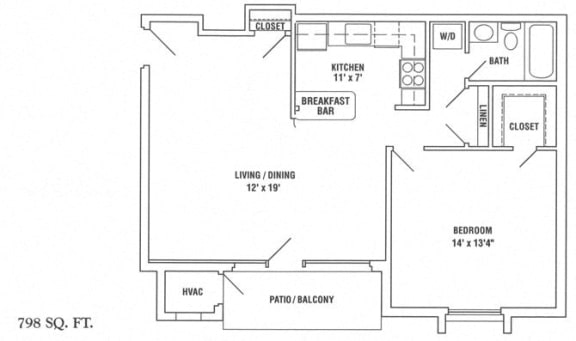 One bedroom floor plan near Quantico Base
