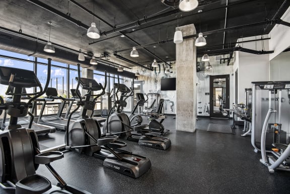 Workout machines in gym at Reside on Green Street, 504 North Green Street, 60642