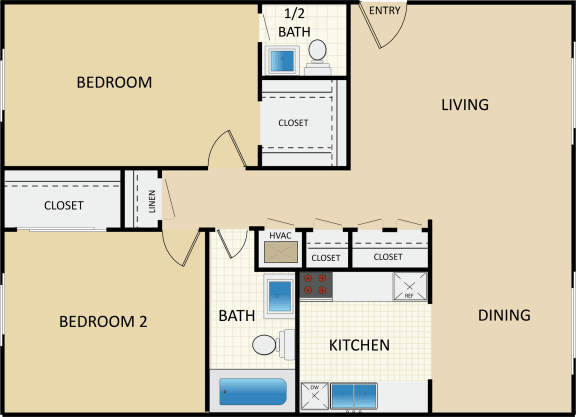 Floor Plan  2 bed 1 bath floor plan