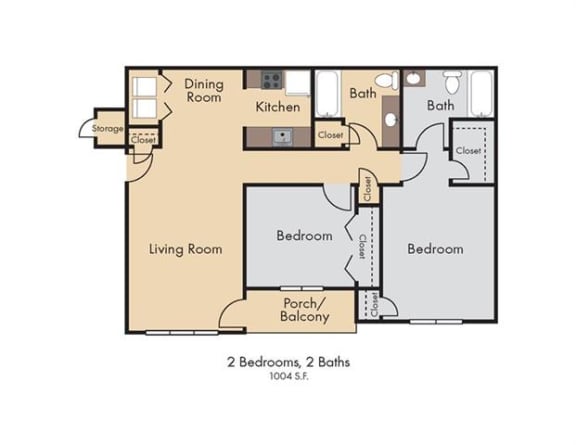 Floor Plan  Two Bed, Two Bath