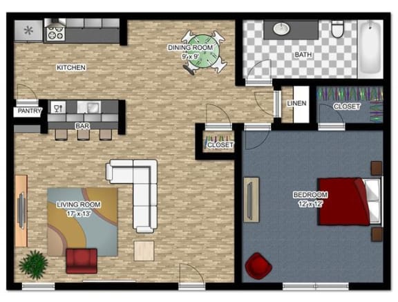 1 bed 1 bath floor plan