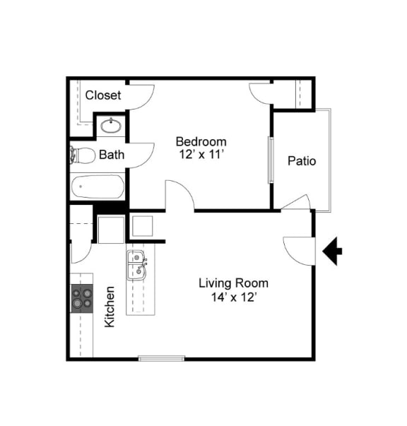 The Marlow - 1 Bed, 1 Bath (2D Floor Plan with Dimensions)