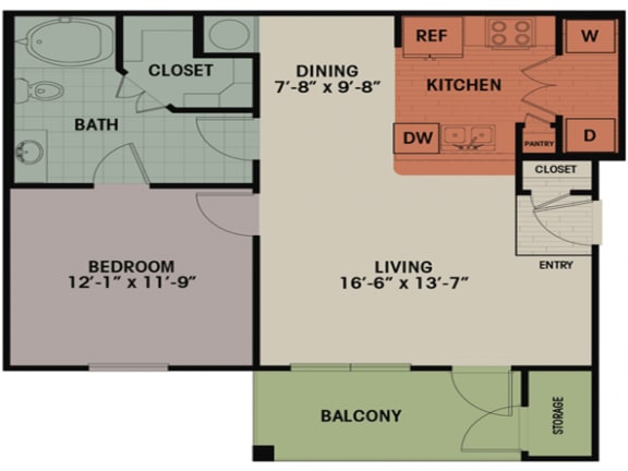 Floor Plan  753 sq.ft. 1 Bedroom 1 Bathroom Floor Plan at The Columns at Shadow Creek Ranch, Pearland, TX
