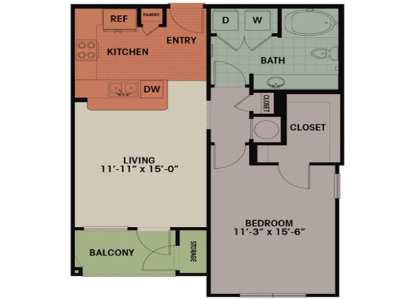 858 sq.ft. 1 bedroom1 bathroom floor plan B Floor Plan 858 sq.ft. 1 bedroom1 bathroom floor plan B at The Columns at Shadow Creek Ranch, Pearland, Texas