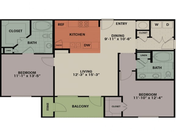 1165 sq.ft. 2 bedroom2 bathroom floor plan A Floor Plan 1165 sq.ft. 2 bedroom2 bathroom floor plan A at The Columns at Shadow Creek Ranch, Pearland, TX, 77584