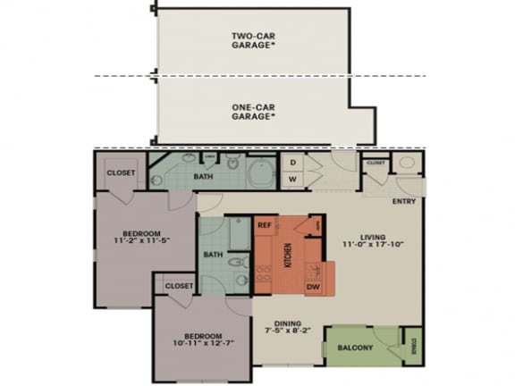 1165 sq.ft. 2 bedroom2 bathroom floor plan D Floor Plan 1165 sq.ft. 2 bedroom2 bathroom floor plan D at The Columns at Shadow Creek Ranch, Pearland, Texas