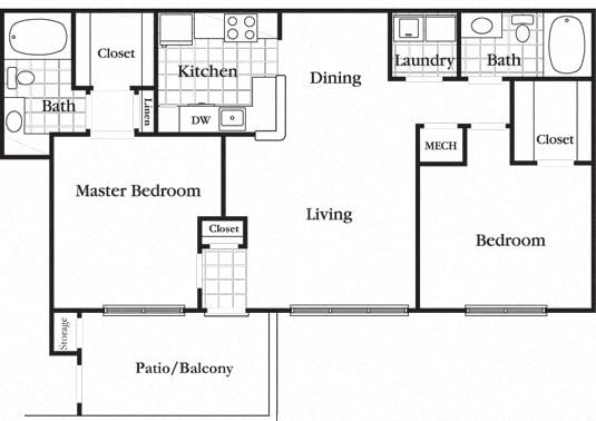 2 bedroom 2 bathroom floor plan E Floor Plan 2 bedroom 2 bathroom floor plan E at The Columns at Coldbrook Station, Port Wentworth, GA