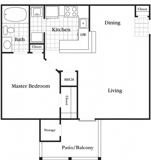 Floor Plan  1 Bedroom 1 Bath Economy at Houma Highlands, Louisiana, 70360