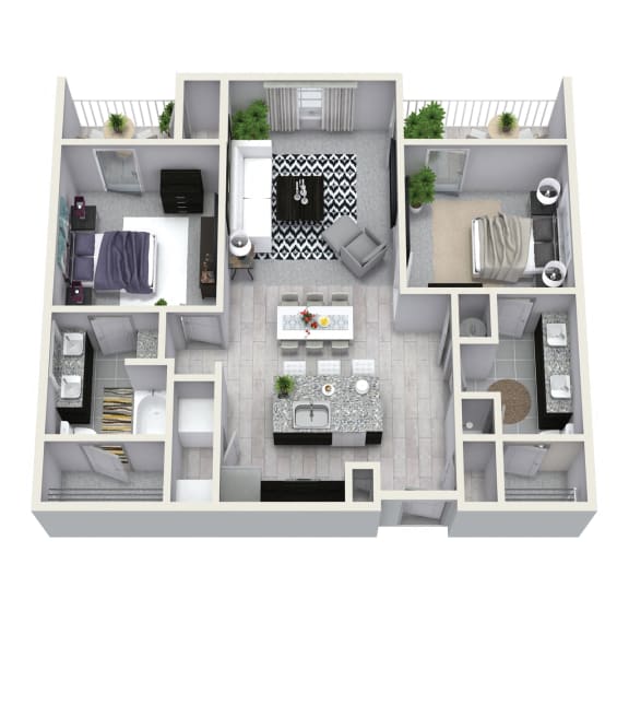 2 Bedroom 2 Bath 1058 sqft B1 Floor Plan Floor Plan 2 Bedroom 2 Bath 1058 sqft B1 Floor Plan at The Cliftwood, Sandy Springs, 30328