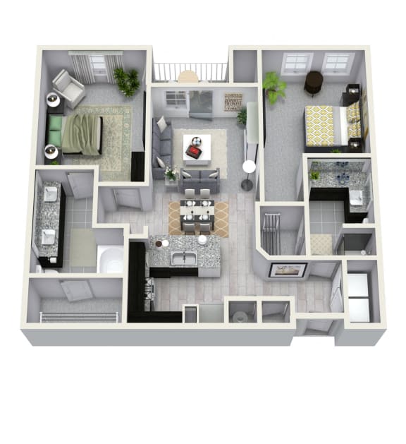 2 Bedroom 2 Bath 1107 sqft B2 Floor Plan Floor Plan 2 Bedroom 2 Bath 1107 sqft B2 Floor Plan at The Cliftwood, Sandy Springs, Georgia
