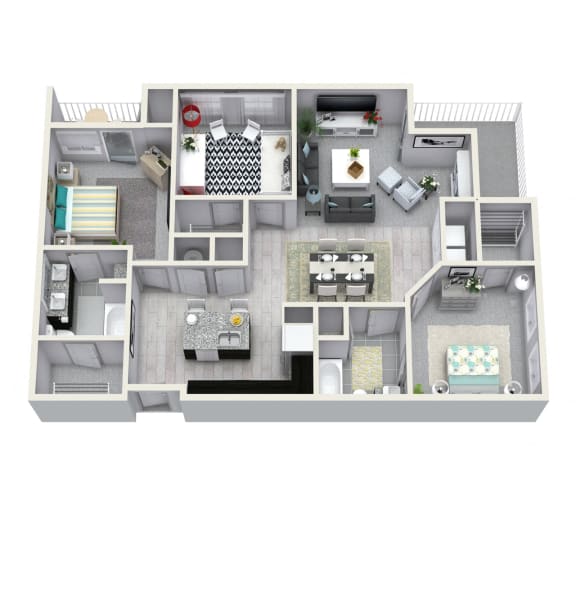 3 Bedroom 2 Bath 1370 sqft C1 Floor Plan Floor Plan 3 Bedroom 2 Bath 1370 sqft C1 Floor Plan at The Cliftwood, Georgia