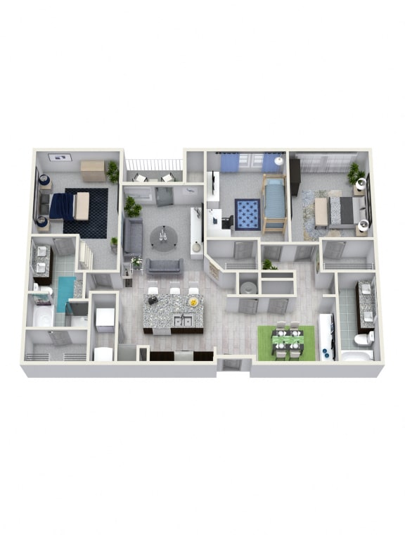 3 Bedroom 2 Bath 1516 sqft C2 Floor Plan Floor Plan 3 Bedroom 2 Bath 1516 sqft C2 Floor Plan at The Cliftwood, Georgia, 30328