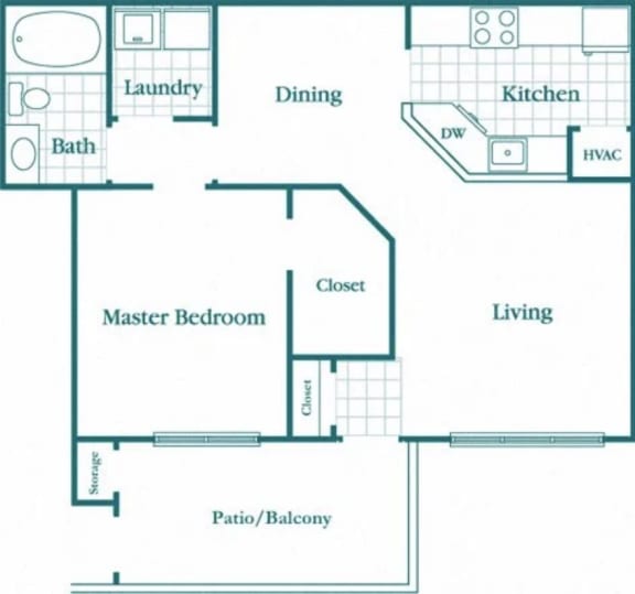 Floor Plan Cypress Point 1 bed 1 bath deluxe plan 892SF