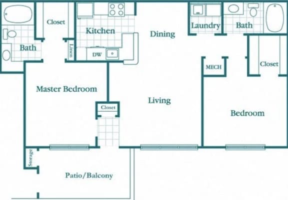 Floor Plan Cypress Point 2 bed 2 bath deluxe plan 1227SF