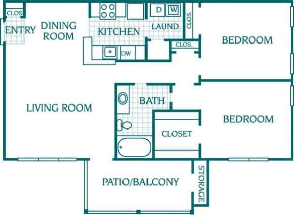 1133 sq.ft. 2 bedroom apartment floor plan at The Columns at Pilgrim Mill. at The Columns at Pilgrim Mill, Georgia