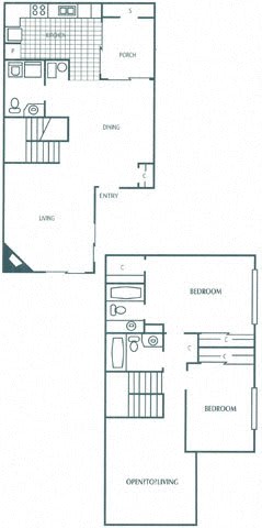 1373 sq.ft. 2 bedroom apartment floor plan at The Columns at Lake Ridge. at The Columns at Lake Ridge, Georgia