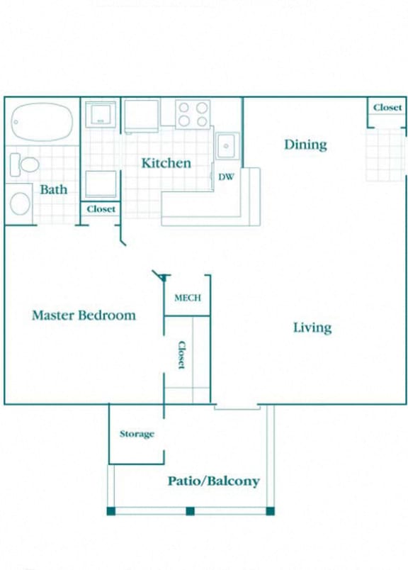 892 sq.ft. 1 bedroom 1 bathroom floor plan B at The Columns at Bear Creek, New Port Richey