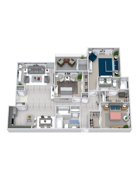 1355 sq.ft. 3 bedroom 2 bathroom D Floor Plan 1355 sq.ft. 3 bedroom 2 bathroom D at The Columns at Westchase, Houston, TX