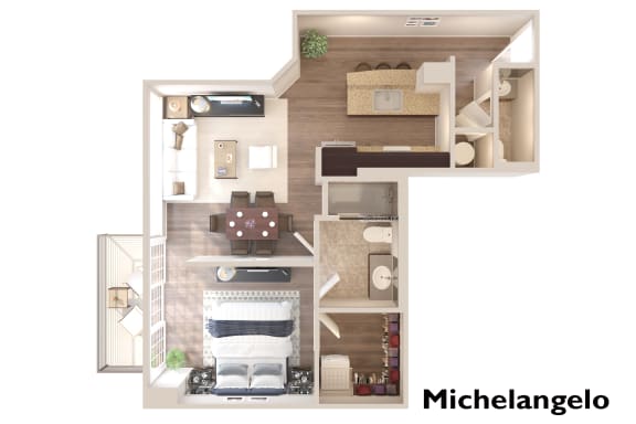 Floor Plan  Michelangelo - 1 Bedroom 1.5 Bath