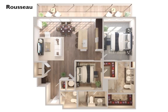 Floor Plan  Rousseau - 2 Bedroom 2.5 Bath