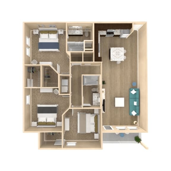 2 bedroom 2 bathroom Haven floor plan C 2 bedroom 2 bathroom Haven floor plan C at The Oasis at 301, Riverview