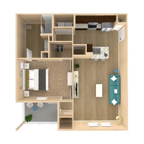 1 bedroom 1 bathroom floor plan D at The Oasis at Plainville, Plainville