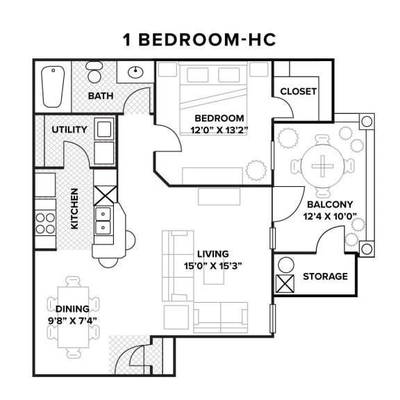  Floor Plan 1 Bedroom (HC Accessible)