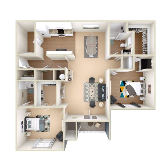 3D 2A Floor Plan at Grand Reserve at Columbus Apartments in Columbus, Georgia, GA