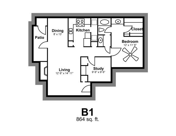 Floor Plan B1 Vista Crossing Apartments in San Antonio, TX