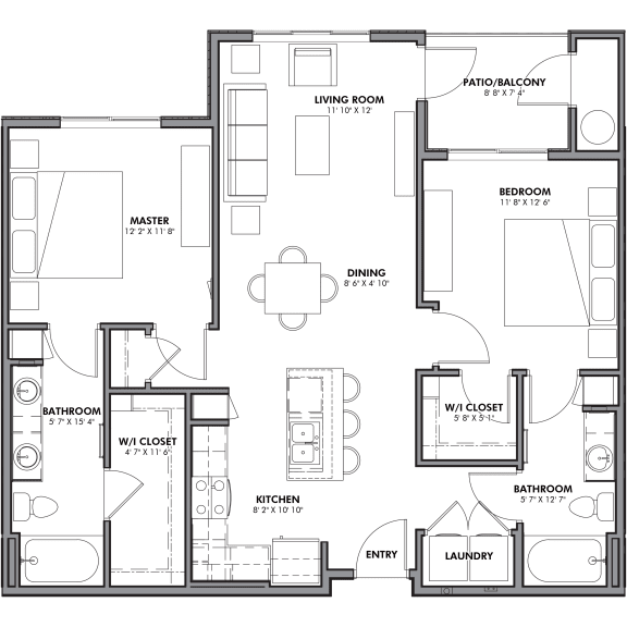 B1 Floor Plan at Kalon Luxury Apartments, P.B. BELL Assets, Phoenix, 85085