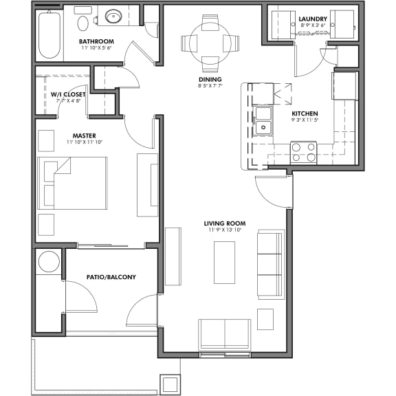 One Bedroom Floor Plan at Zaterra Luxury Apartments, P.B. Bell, Chandler, AZ