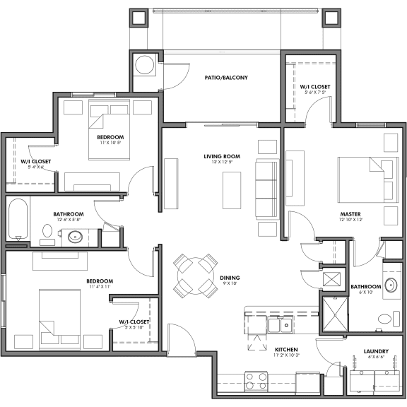 Two Bedroom Floor Plan at Zaterra Luxury Apartments, P.B. Bell, 85286