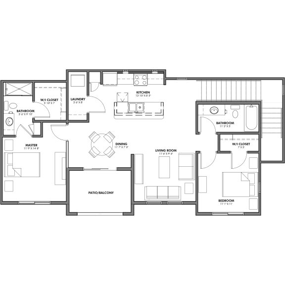 Two Bedroom Floor Plan at Zaterra Luxury Apartments, P.B. Bell, Chandler, 85286
