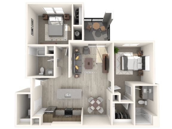 B1 Two Bedroom Floor Plan at Zaterra Luxury Apartments, P.B. Bell, Chandler, AZ 85286