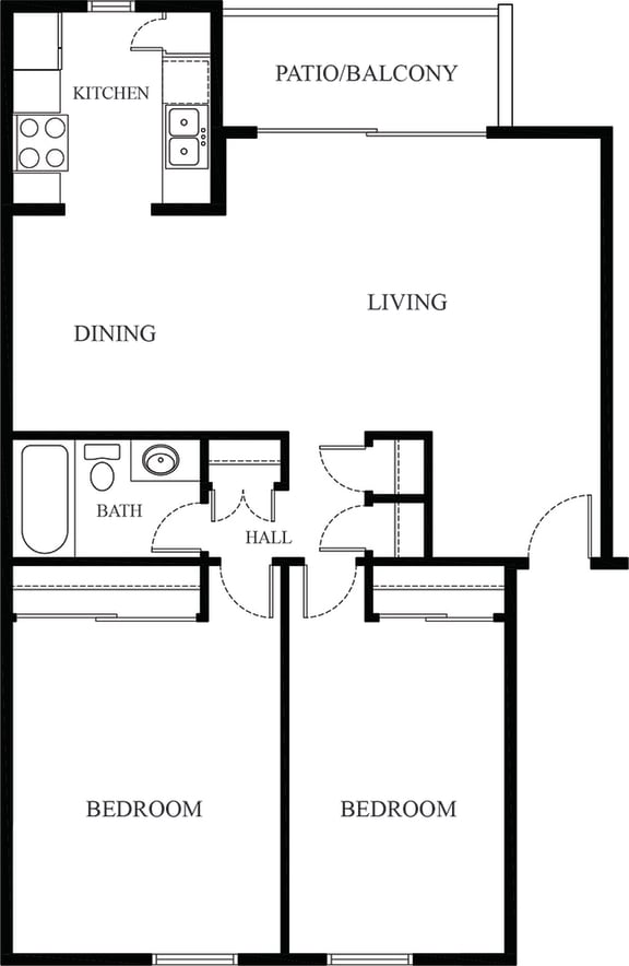 2 Bedroom 1 Bathroom Plan 2 Floor Plan at Encina Meadows Apartments, California