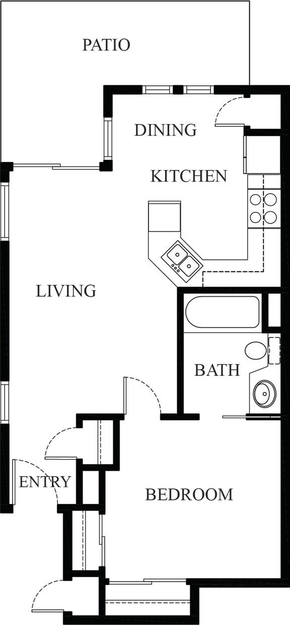 1 bed 1 bath floorplan c at Rancho Franciscan Senior Apartments, Santa Barbara