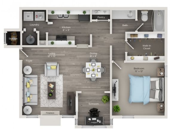 Floor Plan  Magnolia Floor Plan at Edgemont Apartments, PRG Real Estate, Greenville, 29615