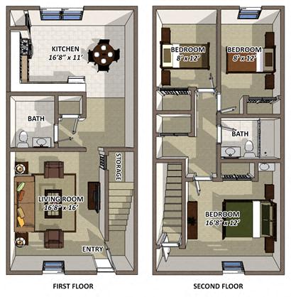 The Charleston floor plan at Hyde Park Townhomes, PRG Real Estate Management, Chester