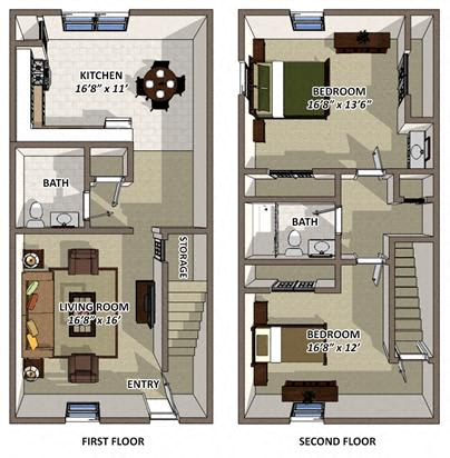 The York floor plan at Hyde Park Townhomes, PRG Real Estate Management, Chester, Virginia