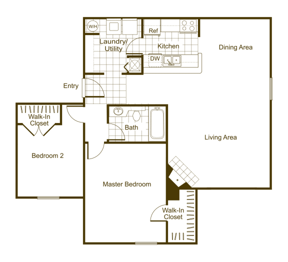 Floor Plan  Hickory 2Bed_1Bath at The Timbers, Richmond